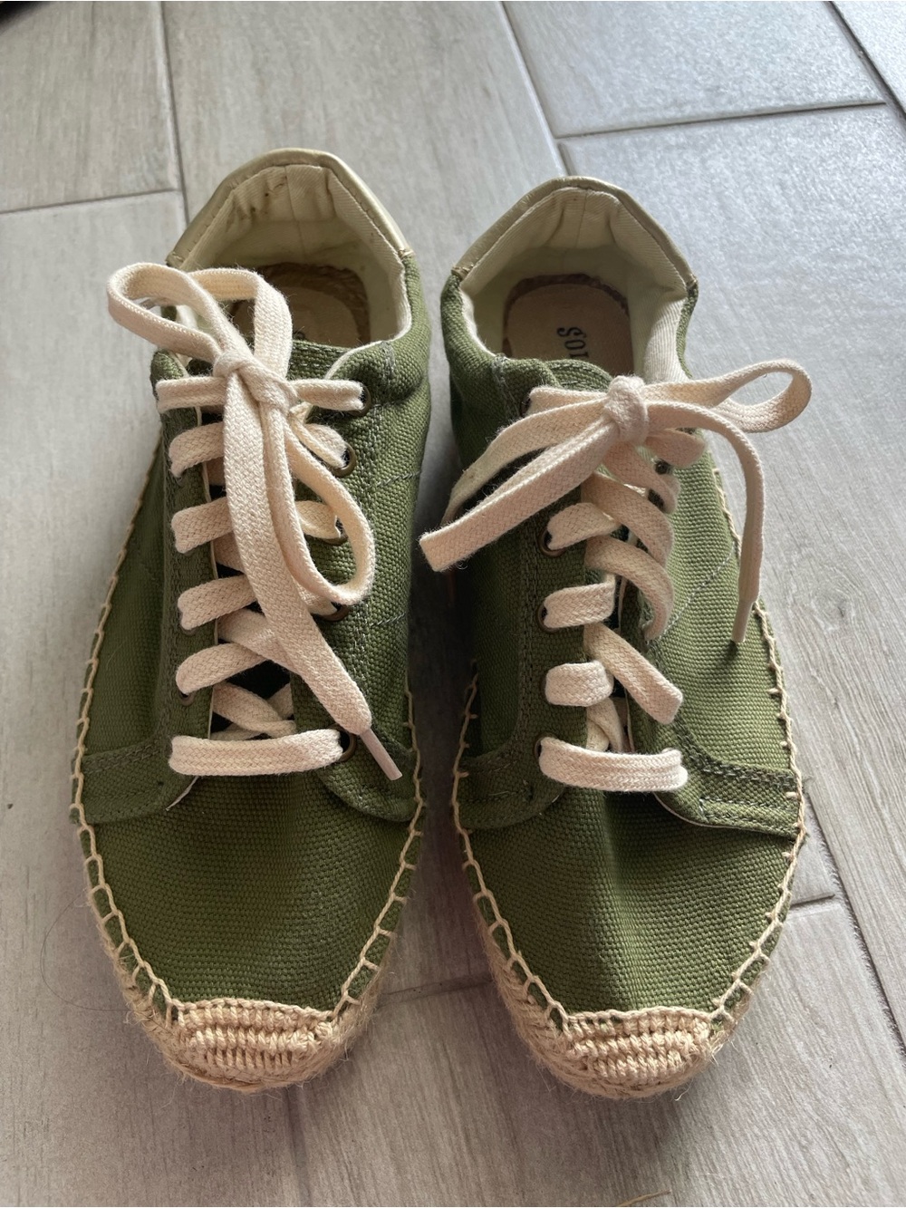 Soludos Army Green Tennis Espadrille Sneakers Women’s Size 7 Olive Canvas LaceUp - Picture 5 of 11